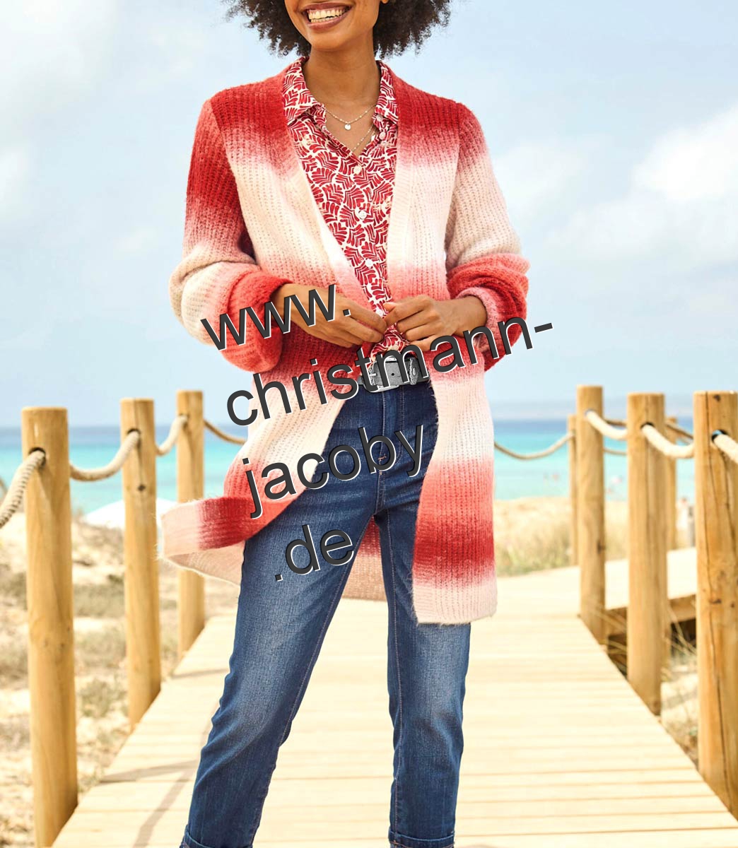 Strickjacke m. Farbverlauf, rot-ecru