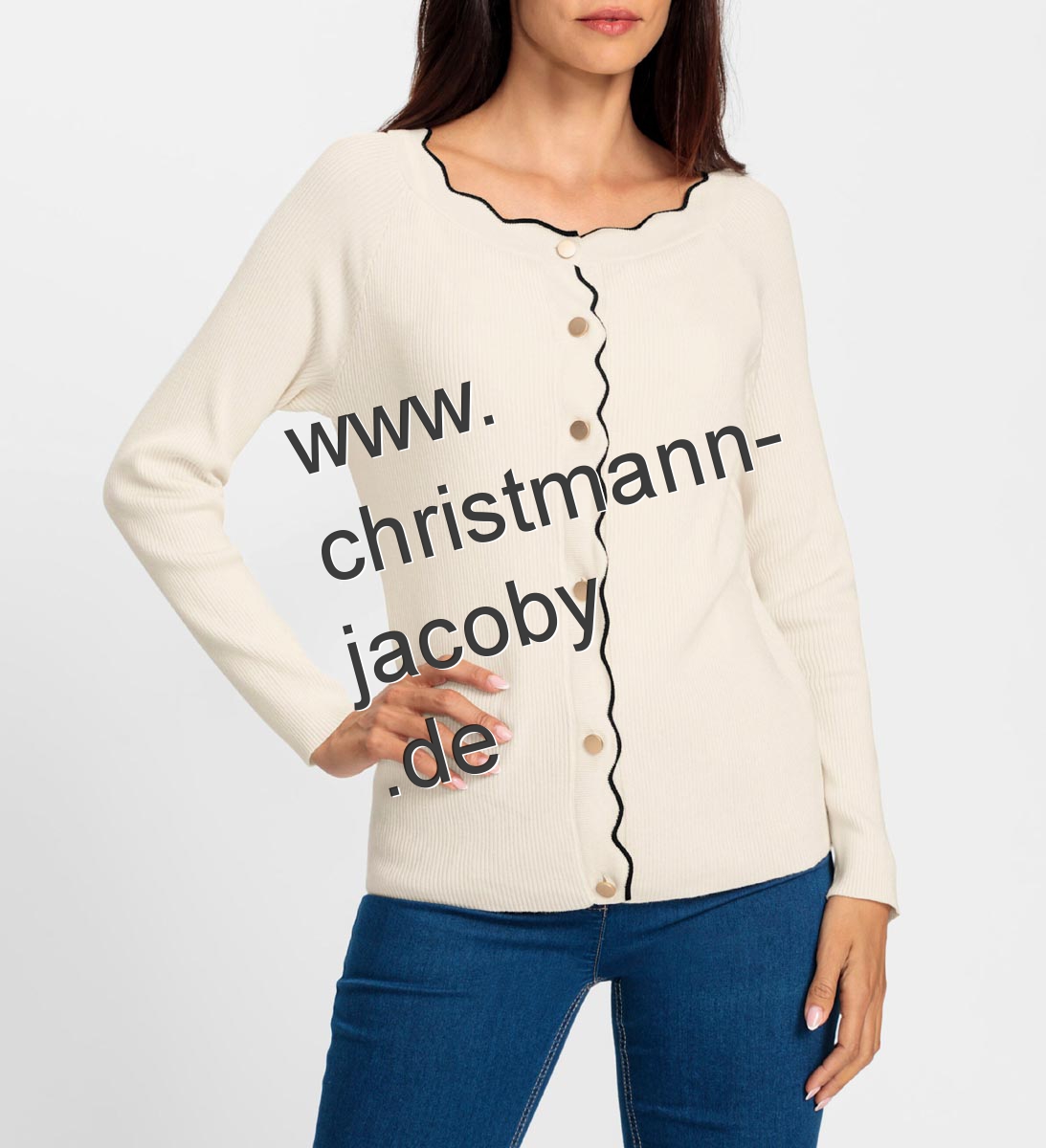 Strickjacke mit Wellenkante, champagner