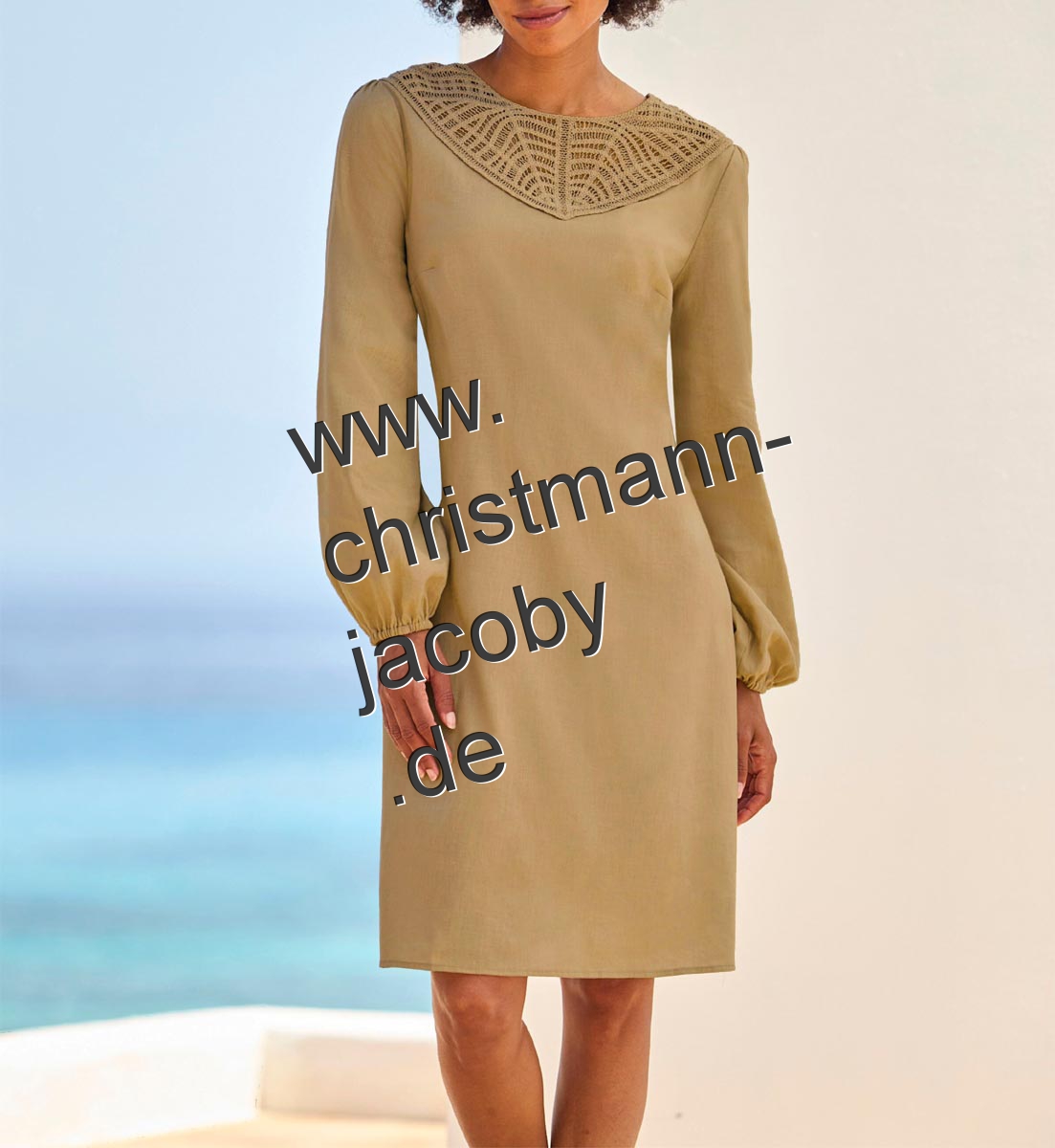 Leinen-Kleid m. Ballonärmel, camel