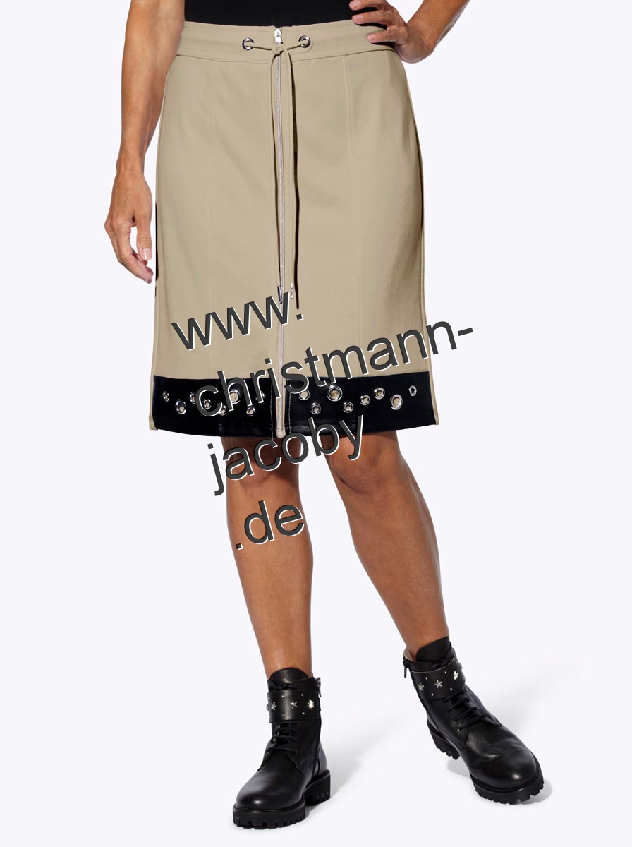 Rock mit Besatz in Leder-Optik, sesam