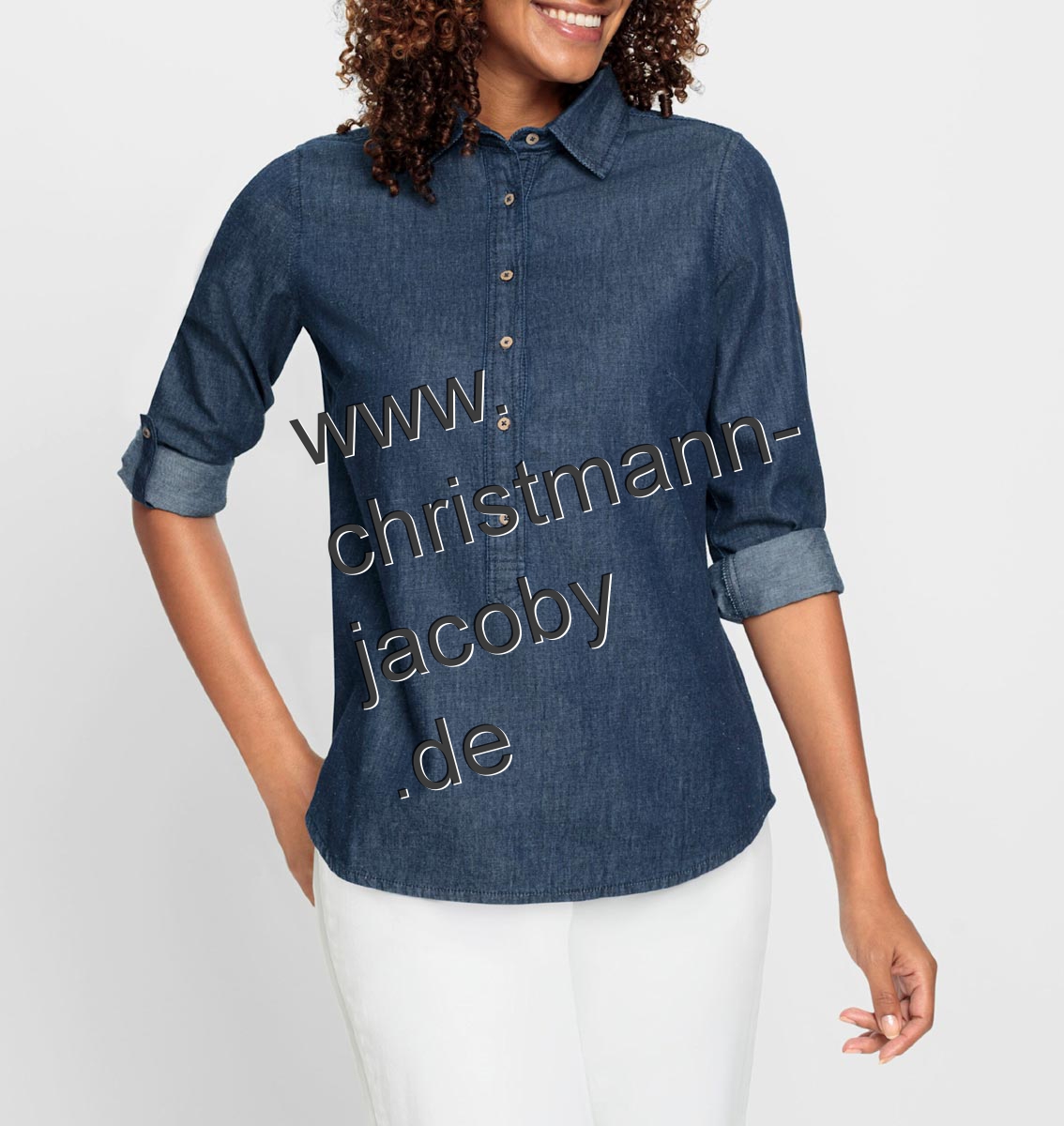 Jeansbluse mit Kellerfalte, blue-stone-washed