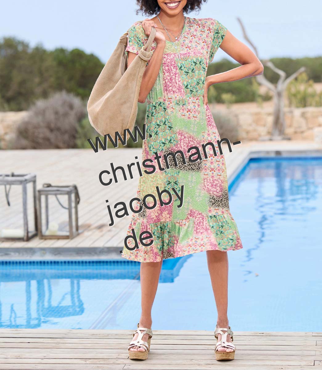 Druck-Jerseykleid, rosé-jade