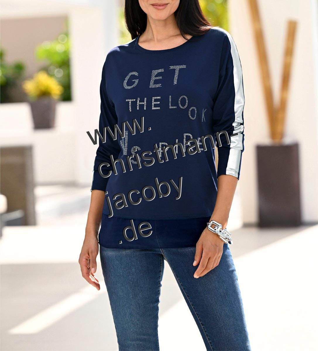 Shirt m. Glitzerschriftzug, marine