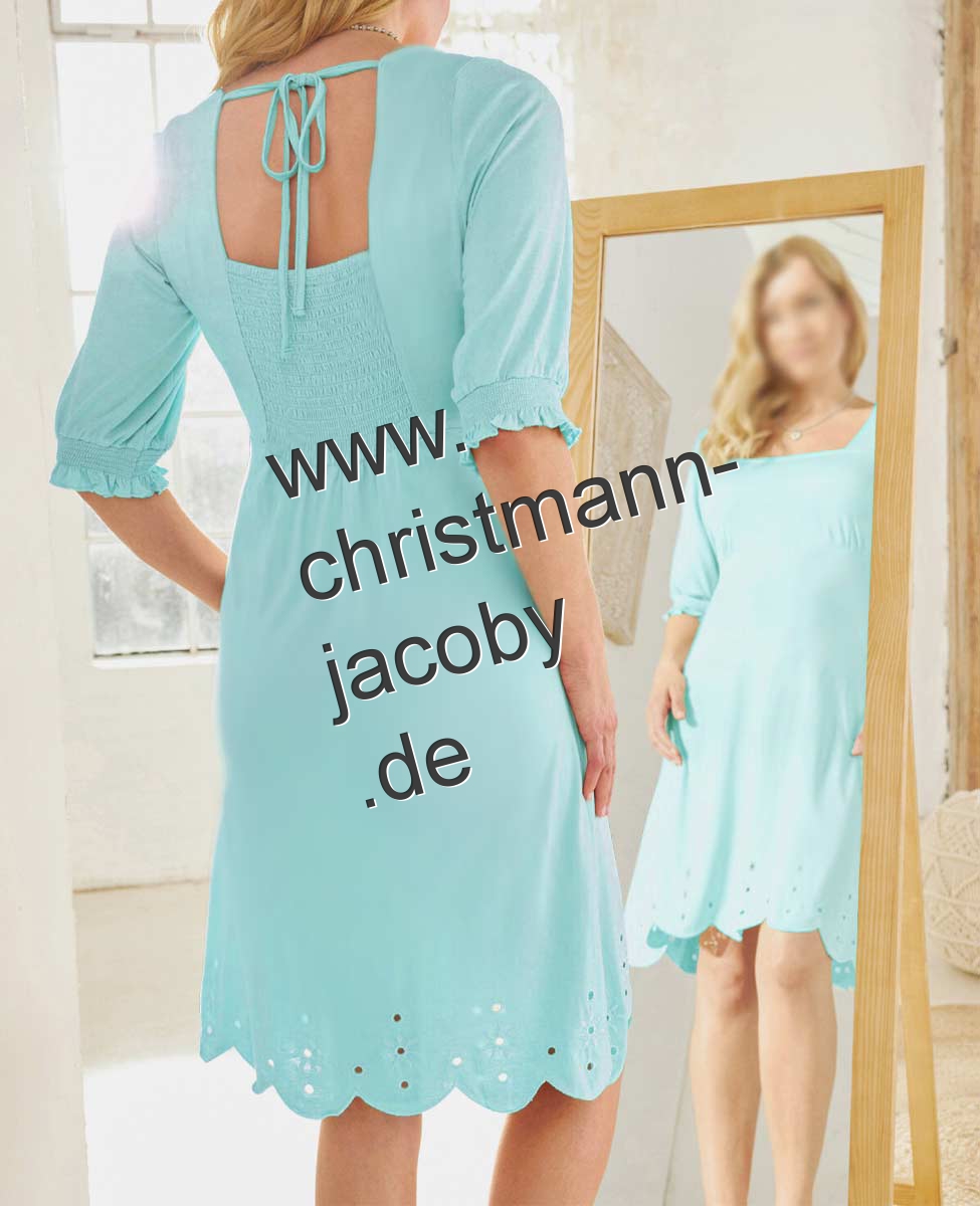 Jersey dress with eyelet embroidery, aqua