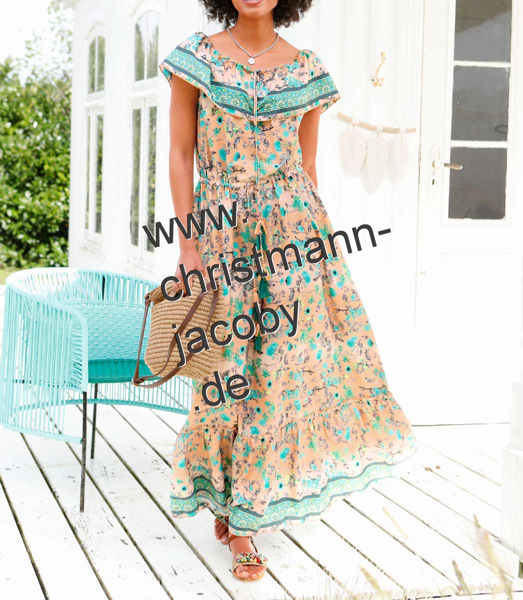 Maxi print dress, apricot-green