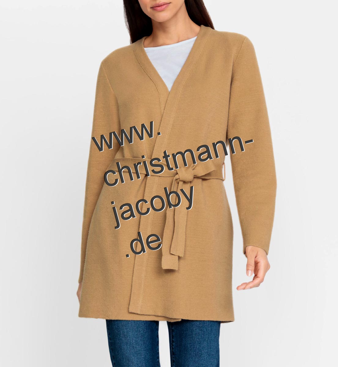 Longstrickjacke m. Bindegürtel, camel