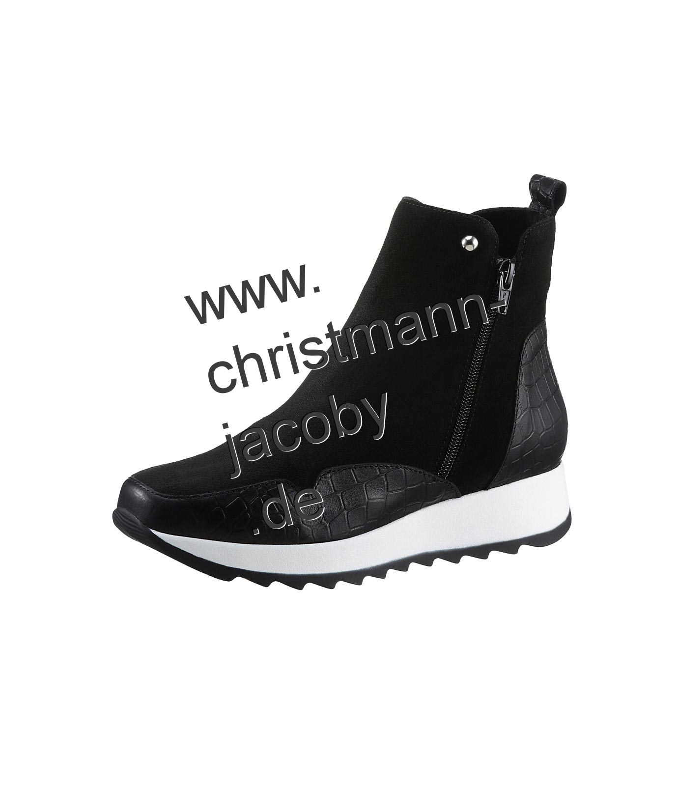 Rind-Nappa-und Velourleder-Stiefelette, schwarz