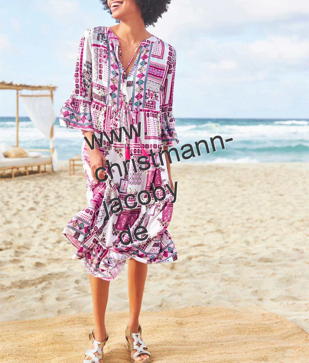 Volant-Druckkleid, champagner-pink