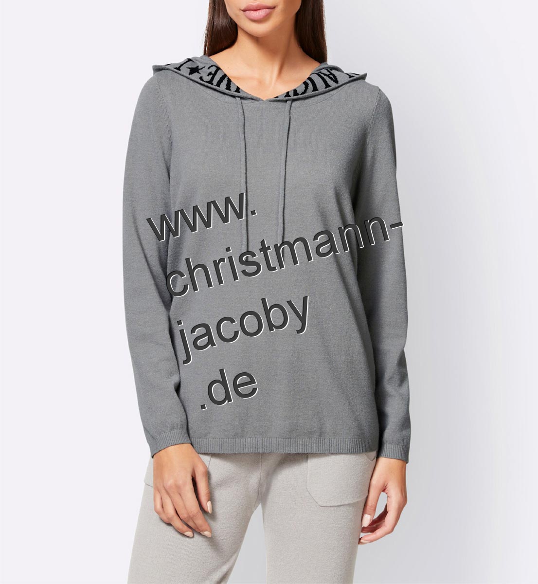 Designer-Kapuzenpullover m. Schriftzug, grau