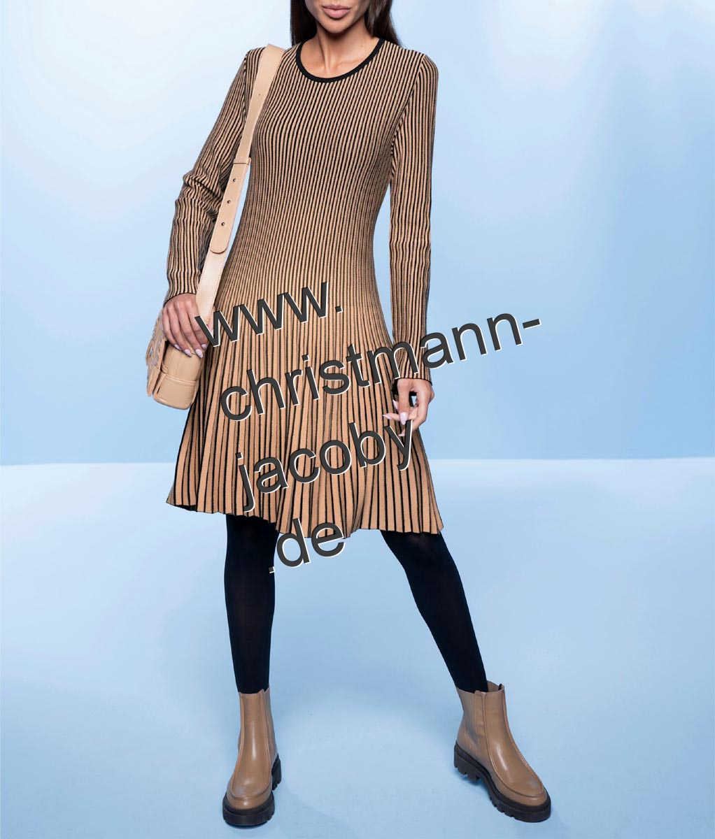 Strickkleid in Plissee-Optik, camel-schwarz