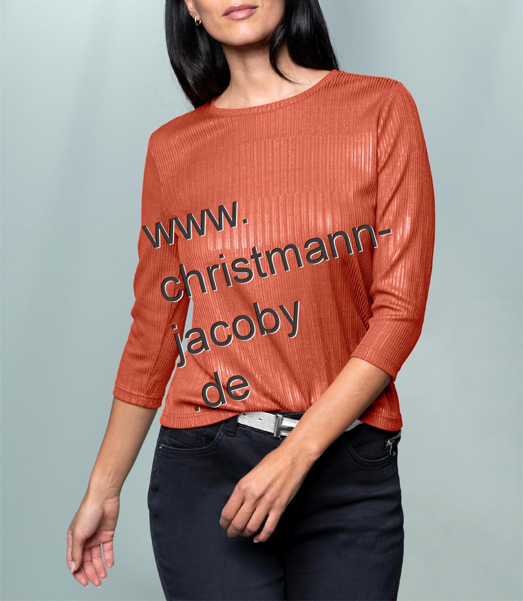 Shirt in Rippen-Optik m. Folienprint, terra