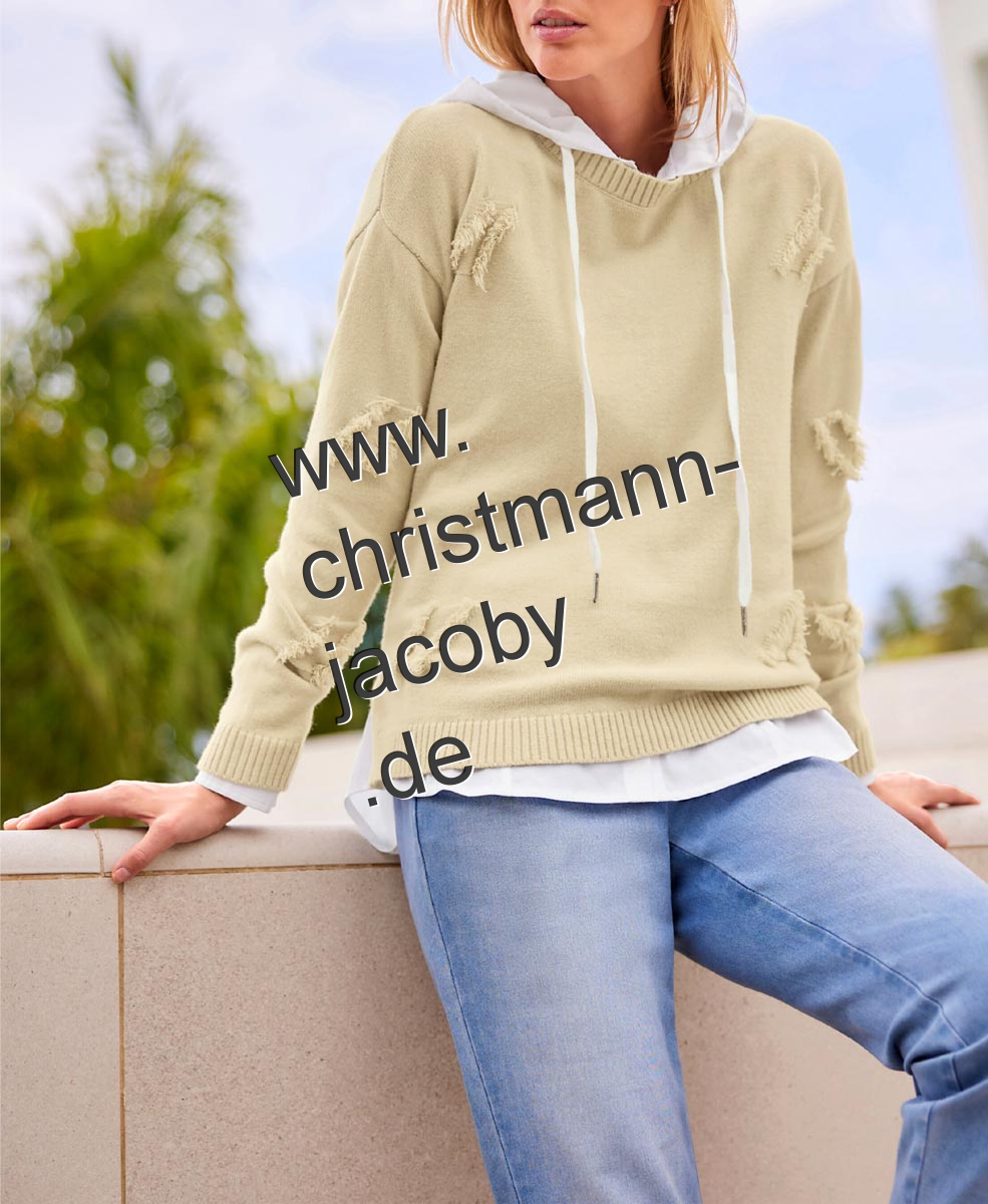 Feinstrickpullover m. Fransenmuster, sand